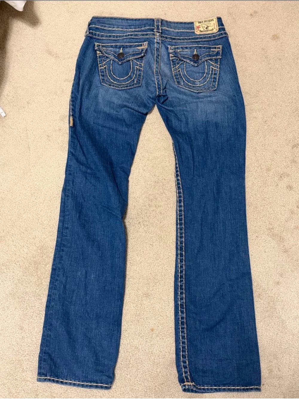 True Religion Vintage Womens Blue Bootcut Jeans with Signature Back Stitching